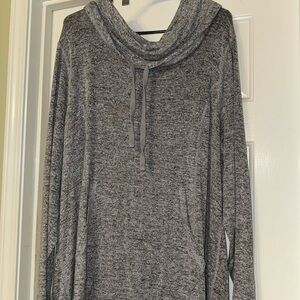 Gray Hooded Long Sleeve Top